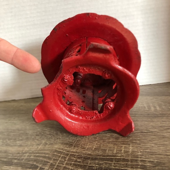 Vtg Red Heavy Cast Metal Lantern Decor - Picture 10 of 14